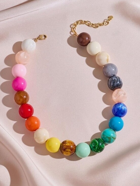 Jewelry - Multi Color Resin Bead Rainbow Statement Necklace Gold Chain